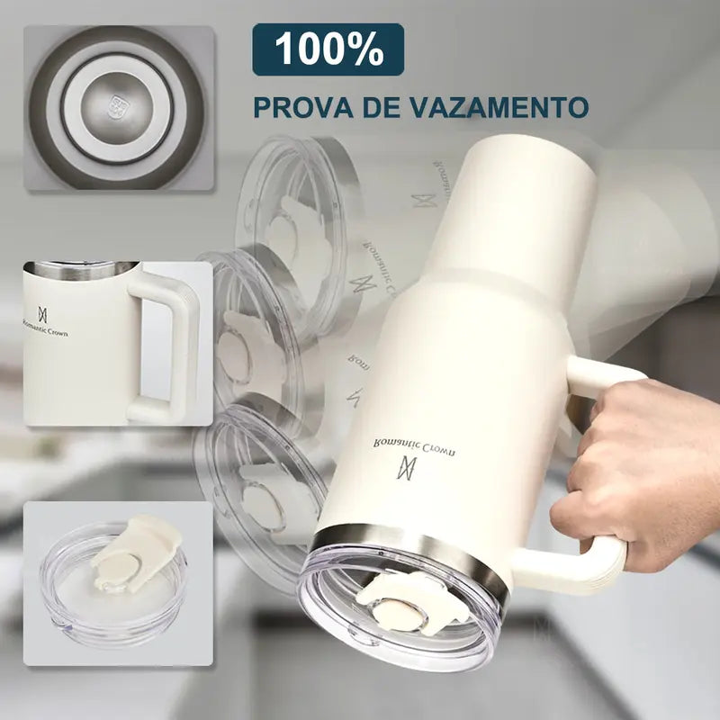 Copo Térmico Inox Portátil 1200ml/1.2L Garrafa Térmica Inoxidável com Tampa e Canudo