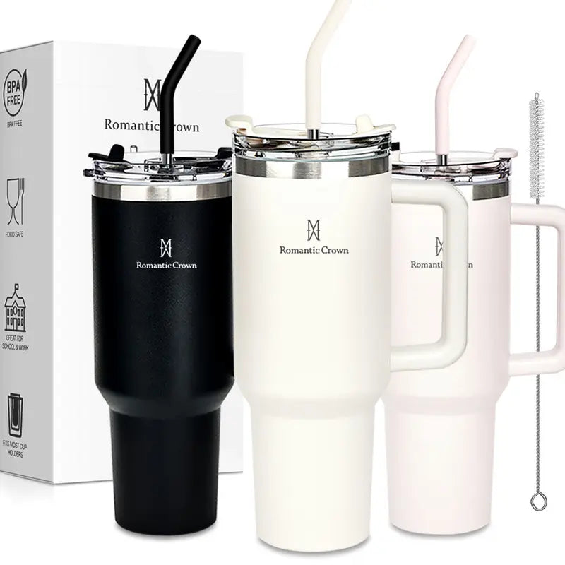 Copo Térmico Inox Portátil 1200ml/1.2L Garrafa Térmica Inoxidável com Tampa e Canudo