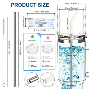 Copo Térmico Inox Portátil 1200ml/1.2L Garrafa Térmica Inoxidável com Tampa e Canudo